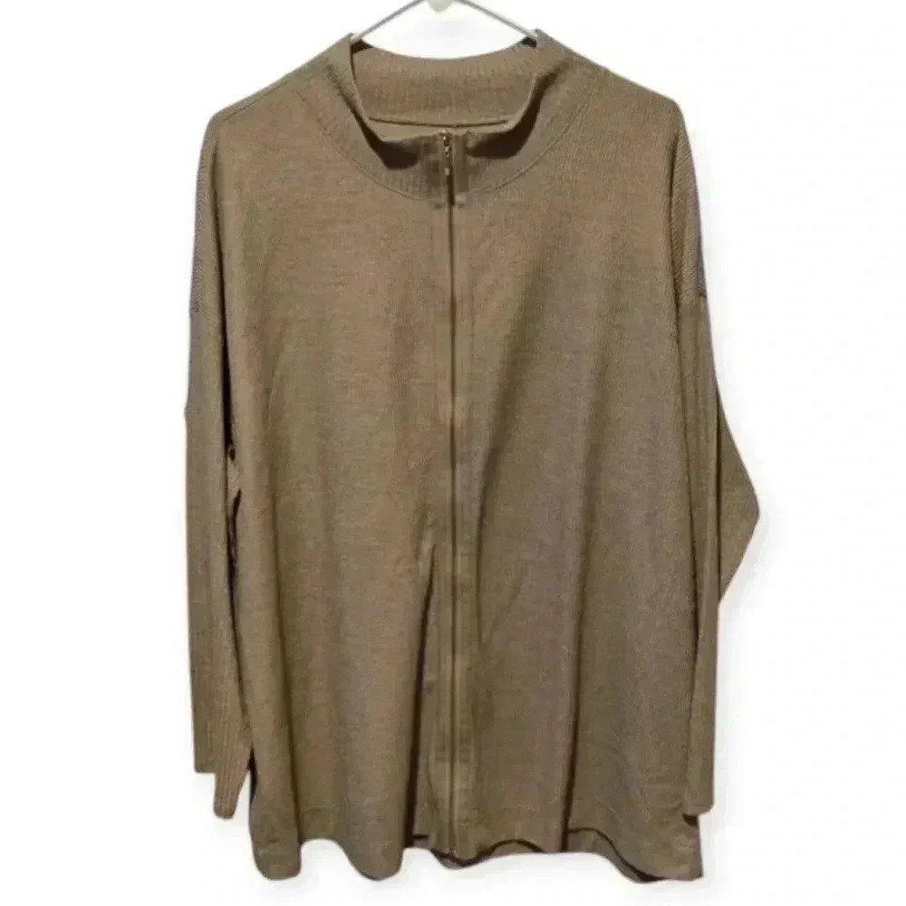 Soft Surroundings Knit Jacket Gold Shimmer Beige Full Zip Comfy Classic